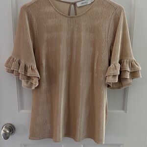 Greylin Tan Velvet Ruffle Sleeve Top